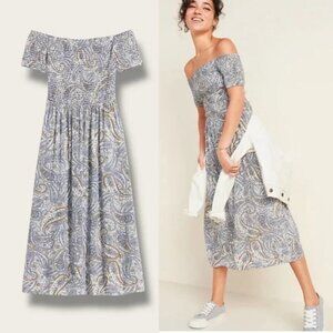 Old Navy NWT Short Sleeved Off-the-Shoulder Paisley Smocked Midi Dress